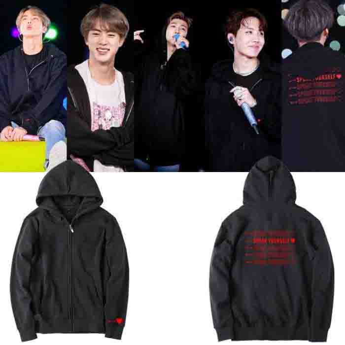 BTS Love Yourself Black Sports Sweatshirt Zipper Jacket